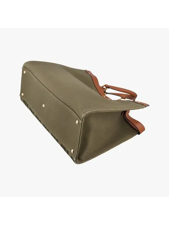 Fendi Peekaboo Green Beige Canvas Leather Messenger Bag - Picture 6 of 16